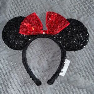 Black Sequin Mouse Ears with Red Bow